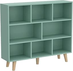 IOTXY Wooden Open Shelf Bookcase - 3-Tier Bookshelf with Leg, Tiffany-Green