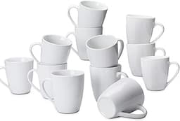 Amazon Basics Porcelain Heat Resistant Coffee Mugs, Microwave and Oven Safe, 12 oz, White, 12 Count