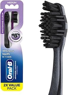Oral-B 3D White Charcoal Toothbrush, 2 Count Medium Manual tootbrush Pack, Whitens Teeth, removes Plaque and Stains, ...