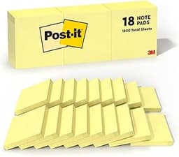 Post-it Notes, 3 in x 3 in, 18 Sticky Notes Pads, 100 Sheets per Pad, The Iconic Canary Yellow Note, New Year Organiz...