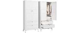 Letaya Metal Armoire Wardrobe Closet with Drawers,Clothing Storage Cabinet with Doors and Shelves,Coat Closet with Ha...