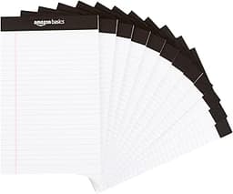 Amazon Basics Narrow Ruled Lined Writing Note Pads for Notes, Office Supplies, 5" x 8", White, 12-Pack of 50 Pages, P...
