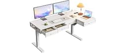 OffiGo 55 Inch L Shaped Standing Desk with 4 Wooden Drawers, White | Reversible Corner Table, Office Table With 4 Woo...