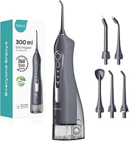 COSLUS Water Dental Flosser Teeth Pick C20(F5020E): Portable Cordless Oral Irrigator 300ML Rechargeable Travel Irriga...