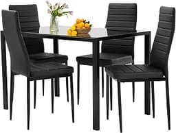 FDW | 5-Piece Dining Table Set | Black | Glass Kitchen Table