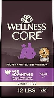 Wellness CORE Senior Dry Dog Food, Grain-Free, High Protein, Natural, Age Advantage Turkey & Chicken Recipe, (12-Poun...