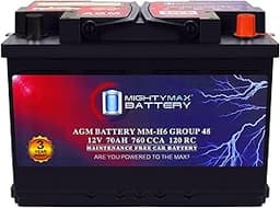 Mighty Max Battery MM-H6 Start and Stop Car BCI Group Size 48 12V 70 AH, 120RC, 760 CCA Rechargeable AGM Car Battery