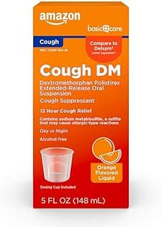Amazon Basic Care 12 Hour Cough DM Syrup, Extended-Release Dextromethorphan, Orange Flavor Cough Medicine, Cough Reli...