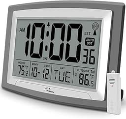 WallarGe Atomic Clock with Outdoor and Indoor Temperature - 12.5 Inch Self-Setting Digital Clock Large Display, Batte...