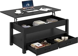 Rolanstar Coffee Table, Lift Top Coffee Table with Drawers and Hidden Compartment, Retro Central Table with Wooden Li...