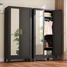 Metal Armoire Wardrobe Closet, 71" Clothing Storage Cabinet with Mirror