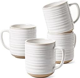 LE TAUCI Ceramic Coffee Mugs Set of 4, 12 oz, Farmhouse Style, Arctic White