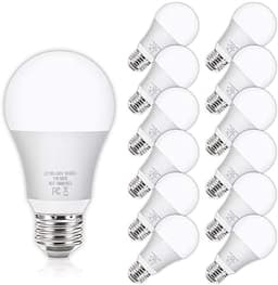 Yochoice 12Pack A19 LED Light Bulbs 100 Watt Equivalent 5000K Daylight White, No Flicker E26 Medium Screw Base Bulbs,...