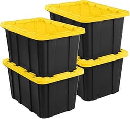 Sterilite Industrial Storage Tote with Lids for Garage, 27 Gallon, 4-Pack