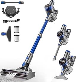 Cordless Vacuum Cleaner, 480W/45Kpa Vacuum Cleaners for Home, Self-Standing Stick Vacuum with LED Display, Anti-Tangl...