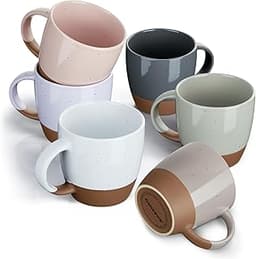 Morandi Color Ceramic Coffee Mugs Set of 6 (Large),18 oz Coffee Cups with Handle, Latte Mug, Big Mug for Women, Men, ...