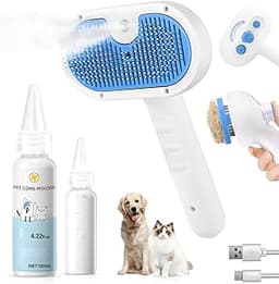 Pet Steam Brush for Dog & Cat - 3-in-1 Steam Grooming Brush for Shedding & Hair Removal - Self Cleaning Spray Comb wi...