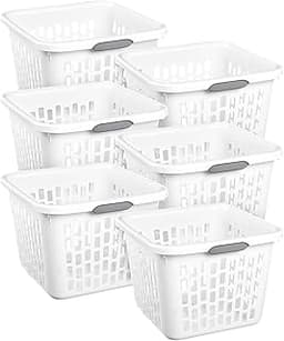 Sterilite 6-Pack 1.5 Bushel Capacity Square Laundry Basket, White – Plastic Clothes Hamper Storage with Ventilated Re...