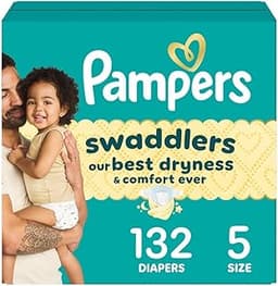 Pampers Swaddlers Diapers, Size 5 (20-37 lbs), 132 Count, Absorbent, Keeps Baby Dry and Comfortable, Skin Safe Dispos...