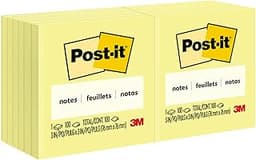 Post-it Notes 3x3 in, 12 Pads, America's #1 Favorite Sticky Notes, Canary Yellow, Clean Removal, Recyclable (654)
