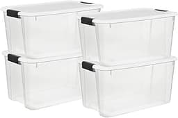 Sterilite 4 Pack Ultra Latching Box, Storage Bins with Lids, Clear Plastic, 70 Quart - Heavy-Duty Organizing Containe...