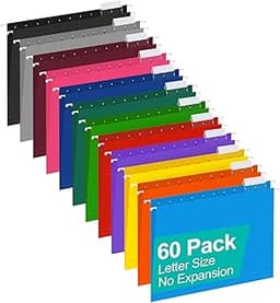 HERKKA Hanging File Folders, 60 Pack Reinforced Letter Size Hanging Folders with Heavy Duty 0 Inch Expansion, Designe...