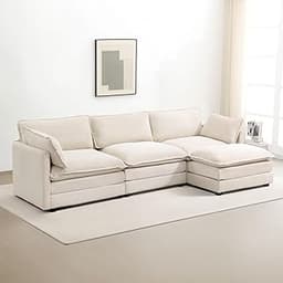 ROWHY Oversized Modular Sectional Sofa with Movable Ottoman, 112 Inch 4 Seat Modern Corduroy Sofa Set, Convertible L ...