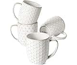 LE TAUCI Coffee Mugs 12 oz, Ceramic Mug Set Set of 4, Embossment Cups for Espresso, Latte, Tea, Cocoa, Cappuccino & M...