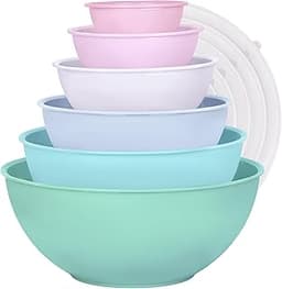BoxedHome BPA Free Plastic Round Mixing Bowl with Lids, 12 Pack Nesting Bowls with Lids Set, Microwave and Dishwasher...