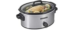 Hamilton Beach 6-Quart Slow Cooker with 3 Cooking Settings, Dishwasher-Safe Stoneware Crock & Glass Lid, Silver (33665G)