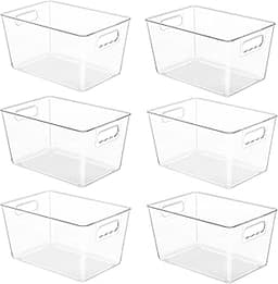 YIHONG 6 Pack Clear Pantry Organizer Bins, Plastic Containers with Handle for Kitchen,Freezer,Cabinet,Closet,Bathroom...