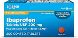 Amazon Basic Care Ibuprofen Tablets, Fever Reducer and Pain Relief from Body Aches, Headache, Arthritis Pain and More...