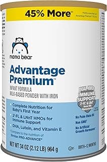 Amazon Brand - Mama Bear Advantage Premium Baby Formula Powder, 2'-FL HMO, LNnT HMOs for Immune Support, Non-GMO, 34 ...