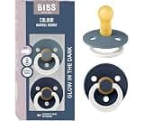 BIBS Colour Glow Pacifier, 6-18 Months, 2-Pack, Round, Petrol/Deep Space | Natural Rubber | Size 2 | BPA-Free | Made ...