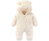 AiWMGL Newborn Baby Bear Outfit With Fold-Over Mittens and Footies Girls Boys Winter Fleece Clothes Hooded Romper Sno...