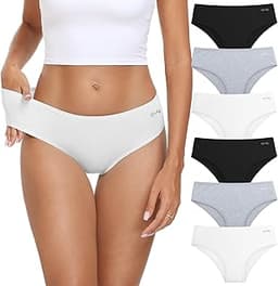 coskefy Women's Underwear Cotton Hipster Panties Low Rise Briefs Soft Strench Breathable Ladies Bikini Underwear 6 Pack