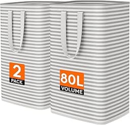 Lifewit 80L Large Laundry Baskets, Laundry Hampers Bags, 2 Pack, Grey