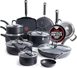 T-Fal Ultimate Hard Anodized Nonstick Pots and Pans Set 17 Piece, Nonstick Cookware Set with Fry Pan, Saucepans, Saut...