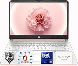 HP 14″Rose Gold Lightweight Laptop, with Office 365 & Copilot AI, Intel Processor, 4GB RAM Memory, 64GB SSD + 1TB Clo...