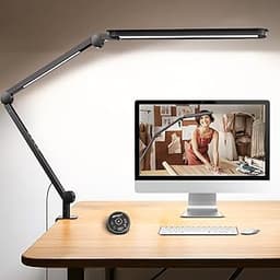 LED Desk Lamp with Clamp, Architect Desk Lamp with Remote, Flexible Swing Arm Desk Light with Dual LED Light, Steples...