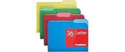 Pendaflex Colored File Folders, 36 Pack, Letter Size (8.5" x 11"), 3 Tabs, Durable Paper, Assorted Colors: Green, Yel...