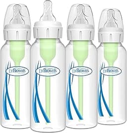 Dr. Brown's Natural Flow Anti-Colic Options+ Narrow Baby Bottle, 8 oz/250 mL, with Level 1 Slow Flow Nipples, 0m+, 4 ...