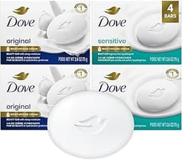 Dove Beauty Bar Soap Variety 4-Pack – Sensitive Skin, Fragrance-Free + Original, with Moisturizing Cream, 2.6 Oz Ea
