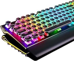 RK ROYAL KLUDGE S108 Typewriter Keyboard, Retro Mechanical Gaming Keyboard Wired 108 Keys with RGB Backlit Sidelight,...