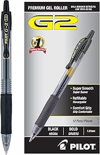 PILOT G2 Premium Refillable & Retractable Rolling Ball Gel Pens, Bold Point, Black Ink, 12-Pack (31256)