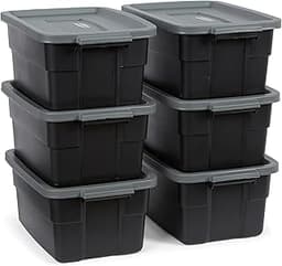 Rubbermaid 6-Pack Heavy Duty Durable 3 GAL Totes for Storage with Snap Lids and Handles, Plastic Storage Bins Stackab...