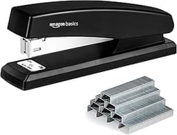 Amazon Basics Office Stapler with 1000 Staples, 25 Sheet Capacity, Non-Slip, Black, Home Office