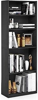 Furinno Jaya Book Shelf, 5-Tier Bookshelf, Bookcase with Adjustable Shelves, 9.5 x 24.5 x 71.2, for Organization and ...