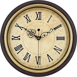 Wall Clock 12" Vintage Battery Operated Non-Ticking Quartz (Bronze)