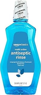Amazon Basics Multi Action Antiseptic Oral Rinse, Alcohol-Free, Antiplaque, Antigingivitis, Fresh Mint Flavor, 1 Lite...